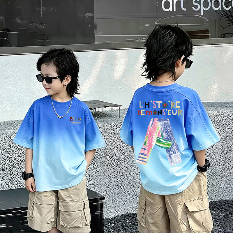 Men's Big Kids Short Sleeve T-Shirt New Style Children's Boy Casual Loose Top Trendy T-shirt