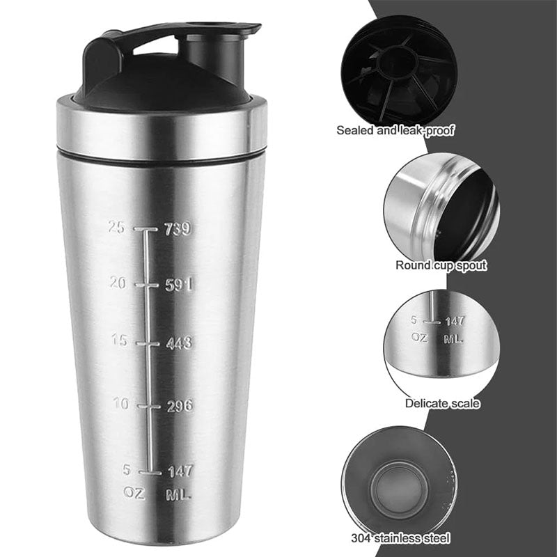 Stainless Steel Protein Shaker Bottle with Mixing Ball - Leak-Proof Gym & Sports Portable Shaker Cup