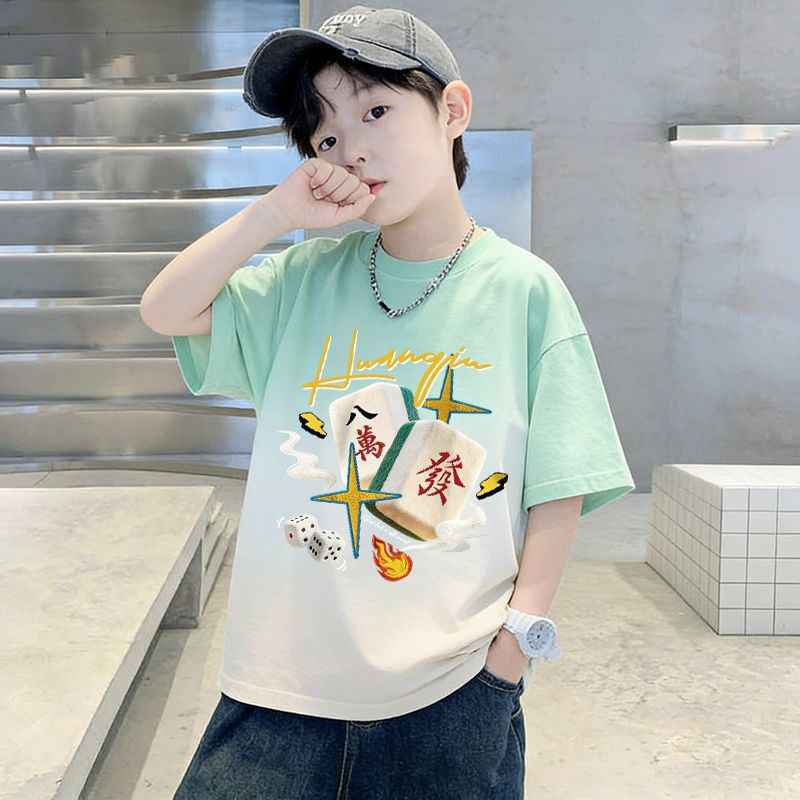 Boy Pure T-Shirt Short Sleeve Stylish Gradient Kids Youth Boy Sports Top
