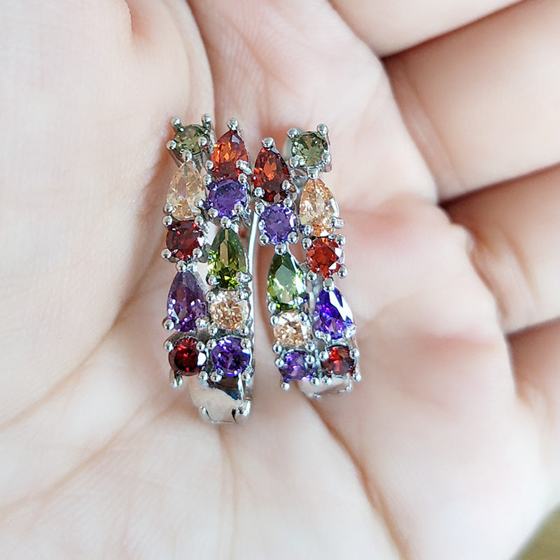 Hypoallergenic electroplating colored zircon earrings