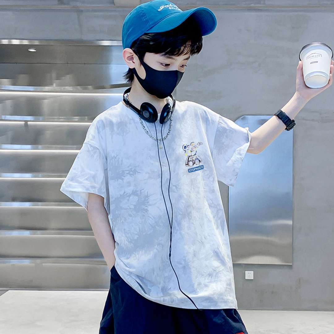 Boy's Short Sleeve T-Shirt, Cool Bear Design Casual Top for Kids