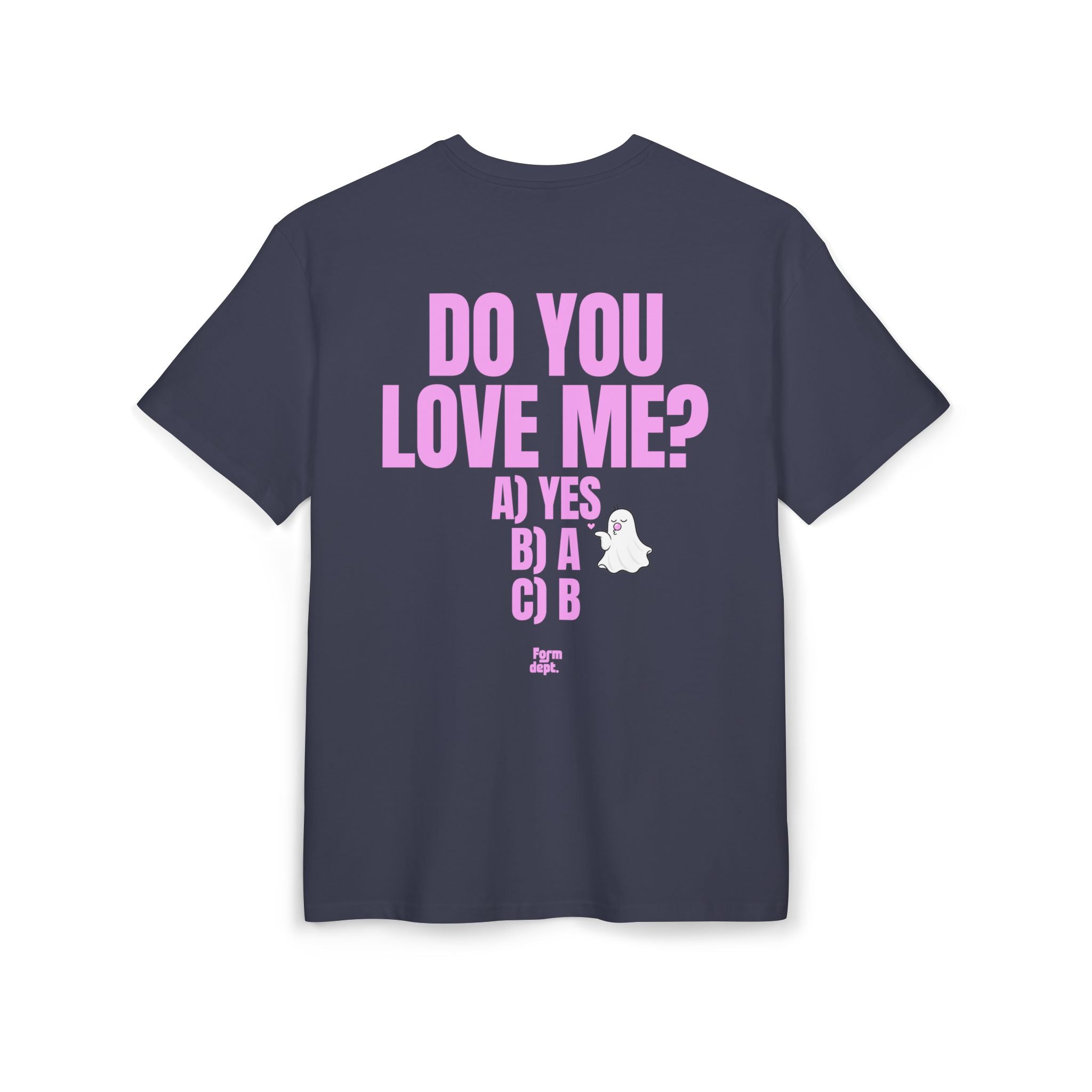 Camiseta oversize unisex «Do You Love Me?» con estampado rosa – vista 4 – Form Dept.