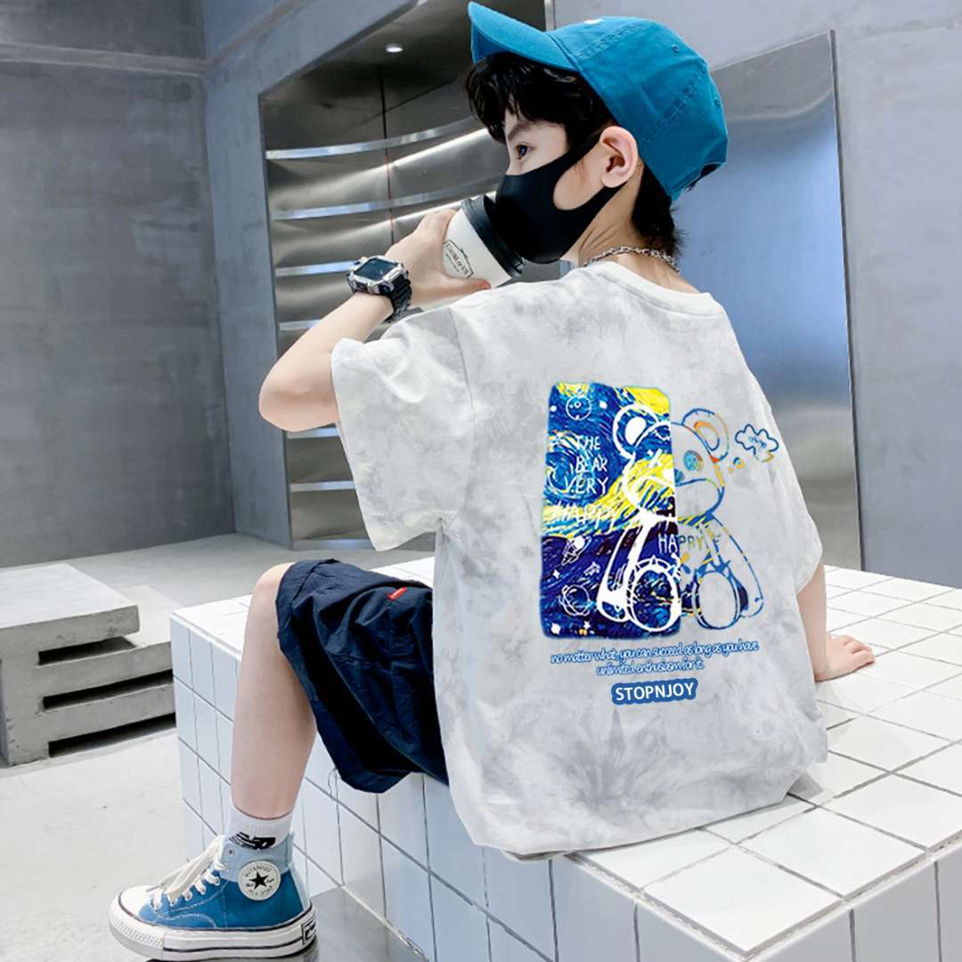 Boy's Short Sleeve T-Shirt, Cool Bear Design Casual Top for Kids