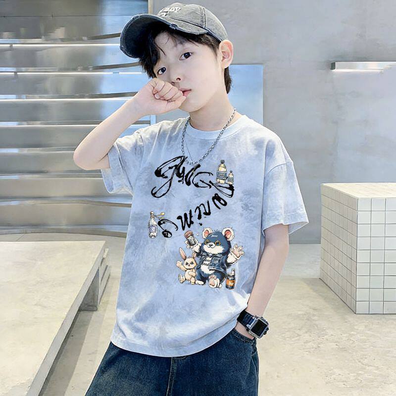Kids' Short Sleeve T-Shirt Dyeing Half Sleeve Trendy Children's Clothing Top