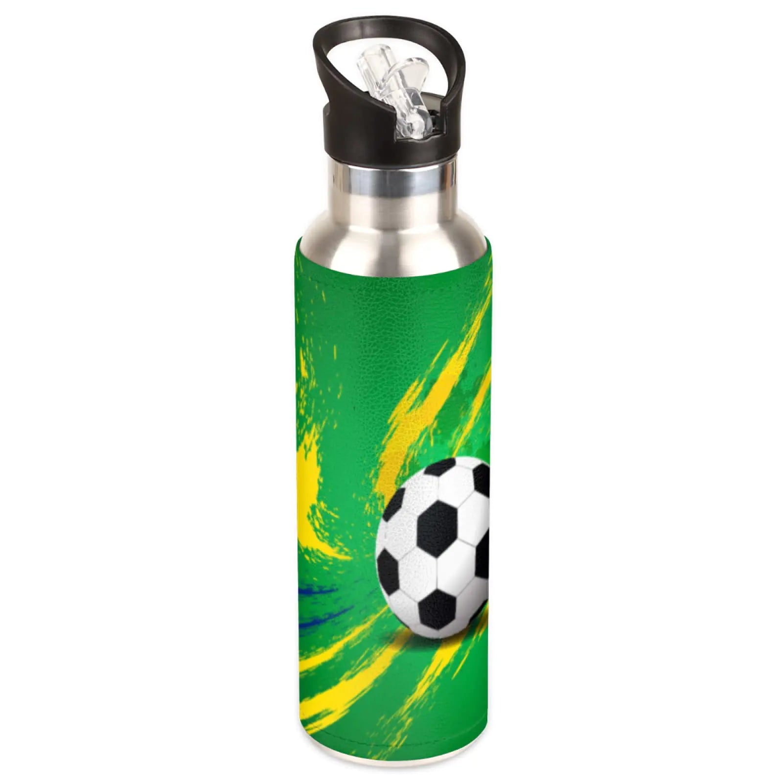 Stainless Steel Sports Water Bottle with Straw 20 oz Vacuum Insulated Cup Keeps Hot Cold Canteen Water Bottles For Cycling Travel Hiking (soccer)