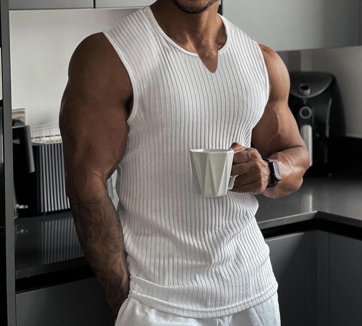 Men's Fashion Casual Knitted Vertical Stripes Sports Fitness I-shaped Vest