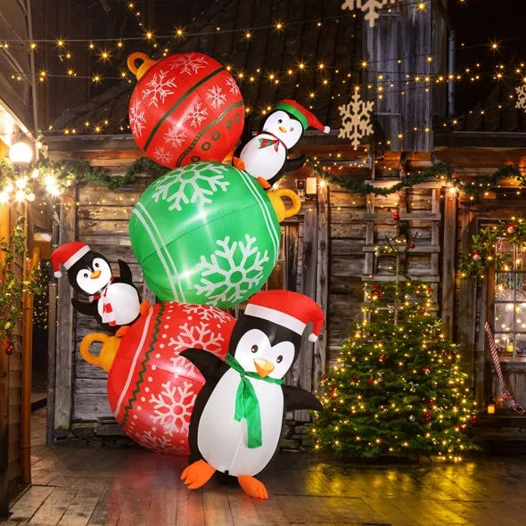 8.9 FT Lighted Christmas Inflatable Decoration, Inflatable Christmas Balls And Penguins, Funny Blow Up Yard Decorations With Built-in LED Lights For Holiday Party Front Yard Lawn Garden Decor - Bellarte Enchanté 8.9 FT Lighted Christmas Inflatable Decoration, Inflatable Christmas Balls And Penguins, Funny Blow Up Yard Decorations With Built-in LED Lights For Holiday Party Front Yard Lawn Garden Decor