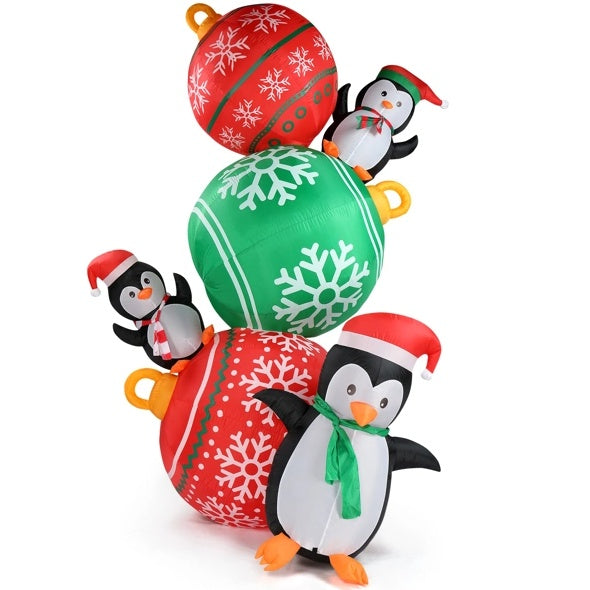 8.9 FT Lighted Christmas Inflatable Decoration, Inflatable Christmas Balls And Penguins, Funny Blow Up Yard Decorations With Built-in LED Lights For Holiday Party Front Yard Lawn Garden Decor - Bellarte Enchanté 8.9 FT Lighted Christmas Inflatable Decoration, Inflatable Christmas Balls And Penguins, Funny Blow Up Yard Decorations With Built-in LED Lights For Holiday Party Front Yard Lawn Garden Decor