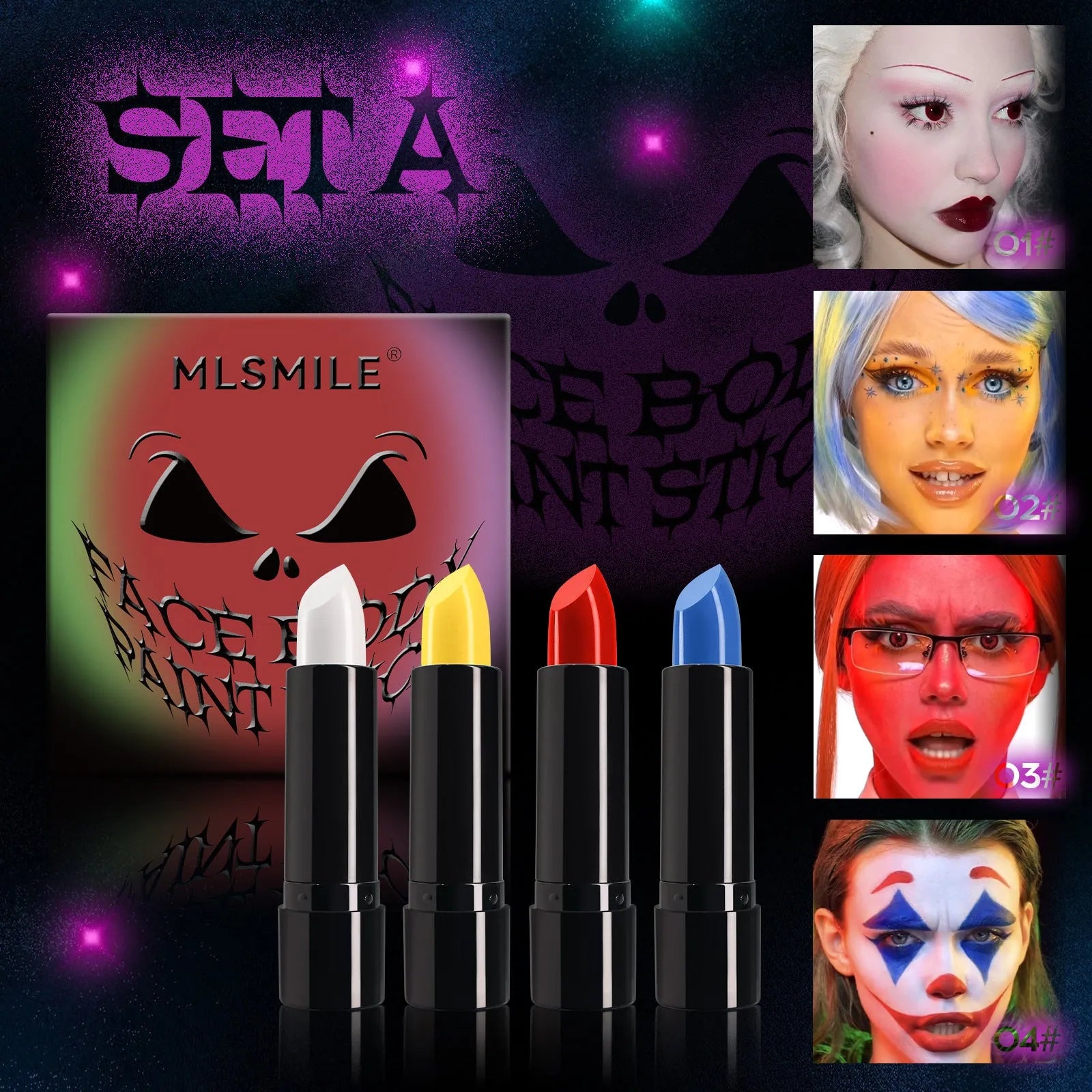 8-color Halloween Lipstick Black And White Red Easy To Color Painted Suit - Bellarte Enchanté 8-color Halloween Lipstick Black And White Red Easy To Color Painted Suit