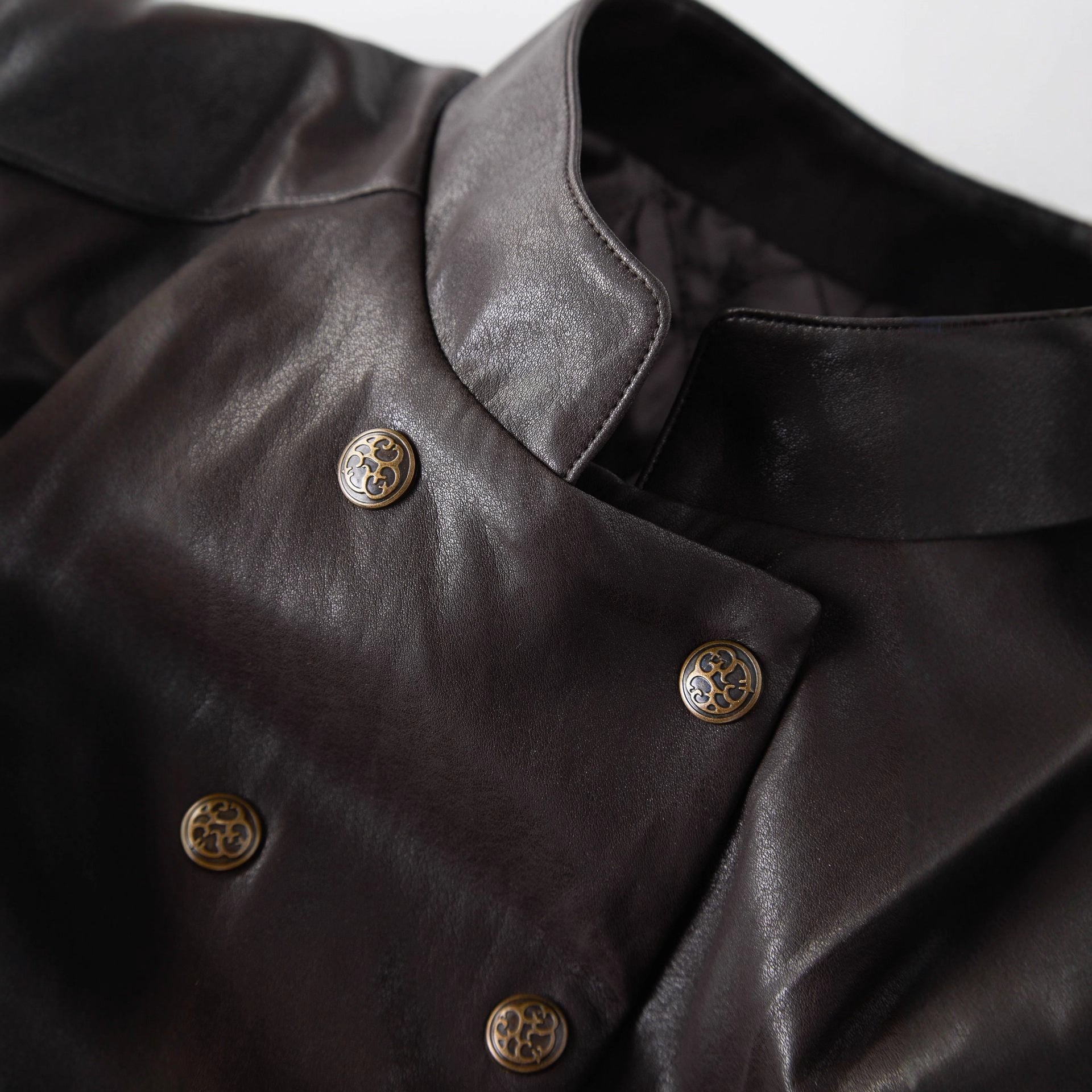 Double breasted shoulder pads PU leather cotton jacket for women