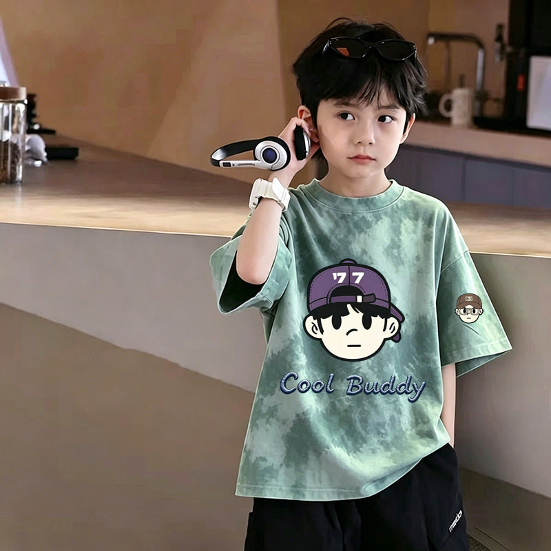 Children's Boy's Short Sleeve T-Shirt, Middle and Large Size