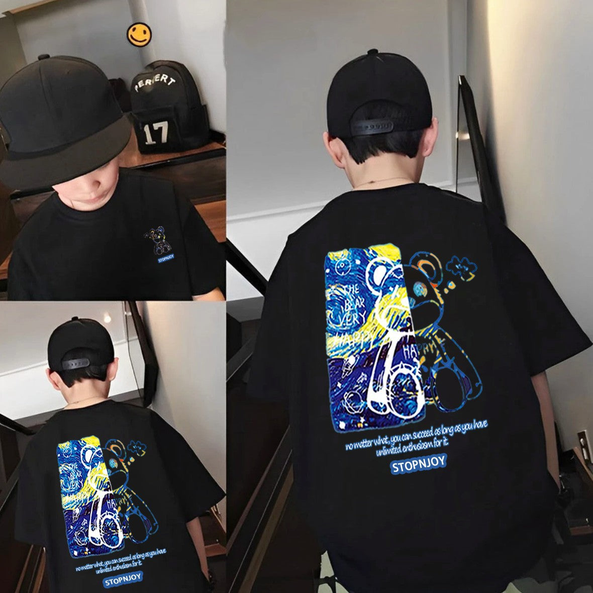 Casual Short Sleeve T-Shirt for Boys, Round Neck Kids