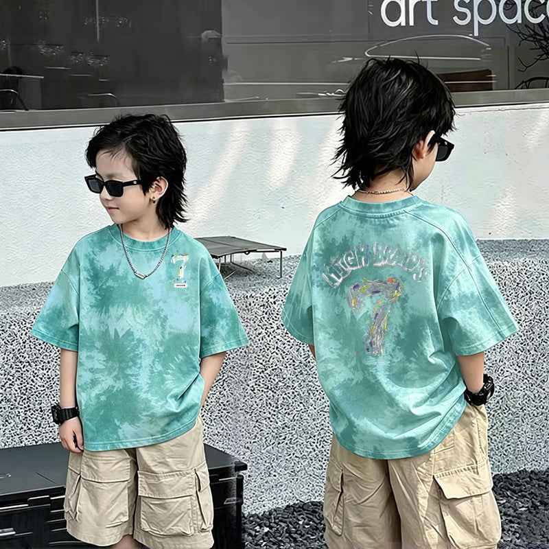Boy's Short Sleeve T-Shirt Children's Top Boy Middle and Large  T-shirt