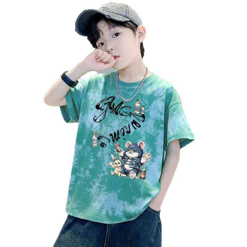 Kids' Short Sleeve T-Shirt Dyeing Half Sleeve Trendy Children's Clothing Top