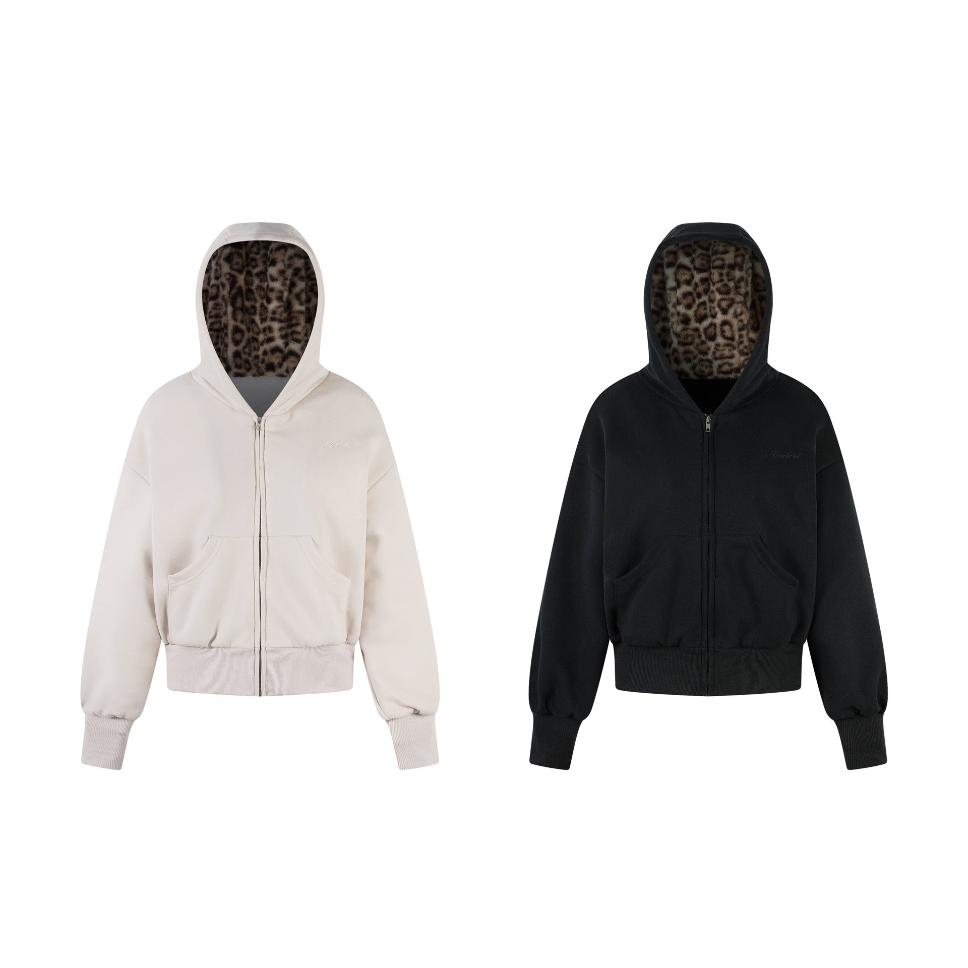 Leopard print patchwork and plush thick hooded sweatshirt jacket