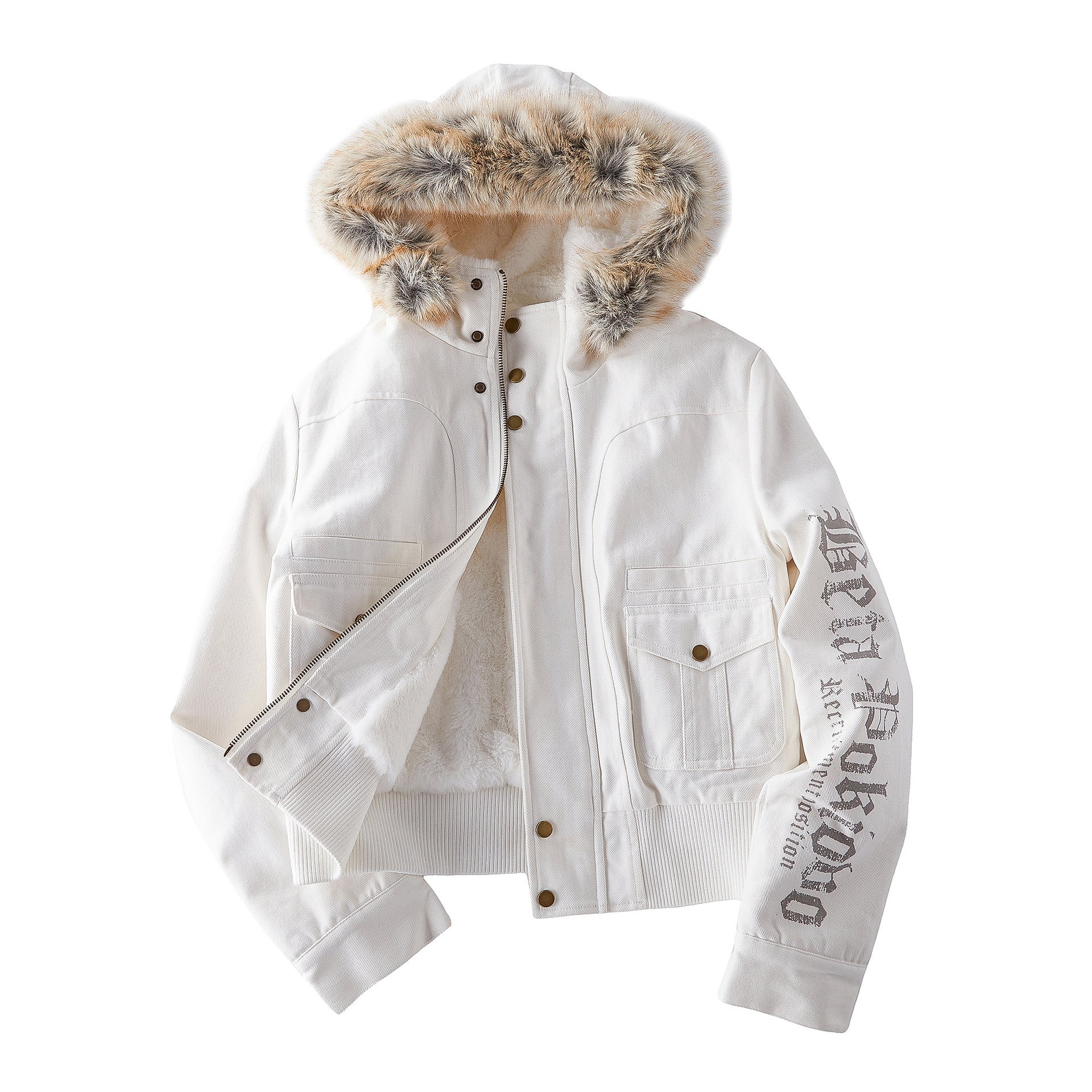 Maillard brown fur collar hooded jacket for Women