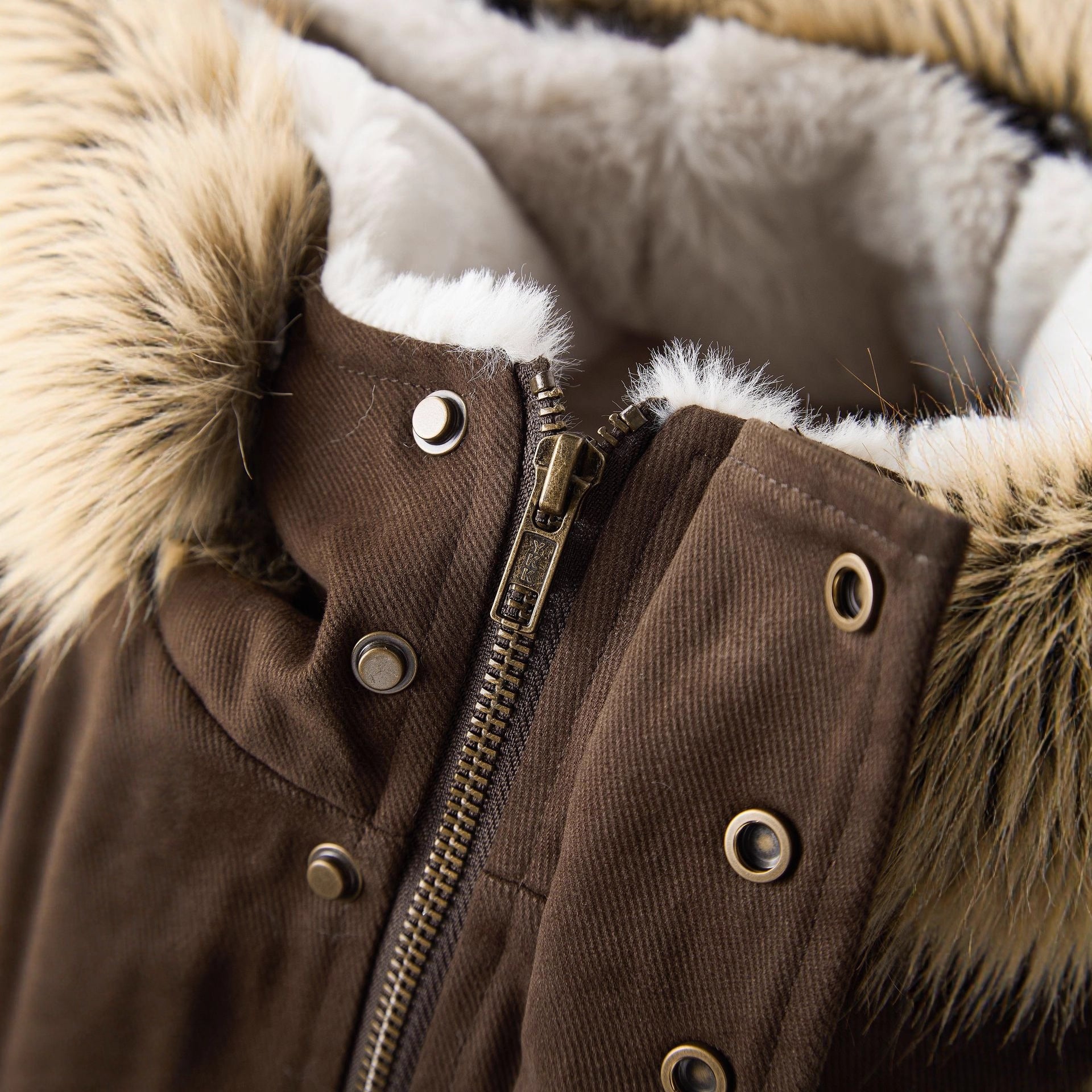 Maillard brown fur collar hooded jacket for Women