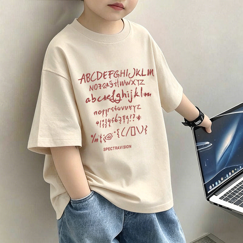Children's Letter Print Short Sleeve T-Shirt