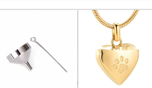 Stainless Steel Open Heart-shaped Corrosion Dog's Paw Pet Pendant Necklace