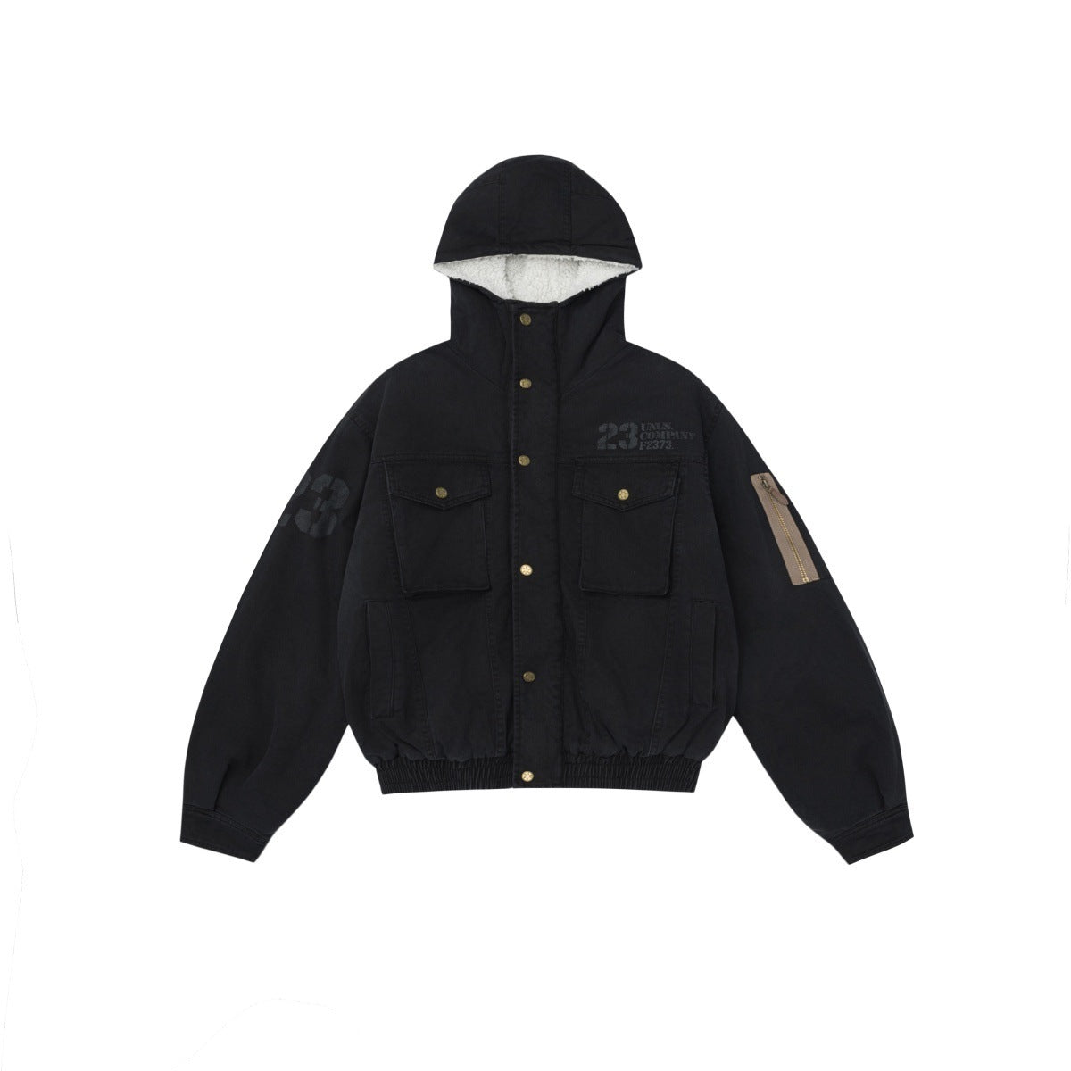 Washing lamb wool workwear with standing collar and hooded cotton jacket