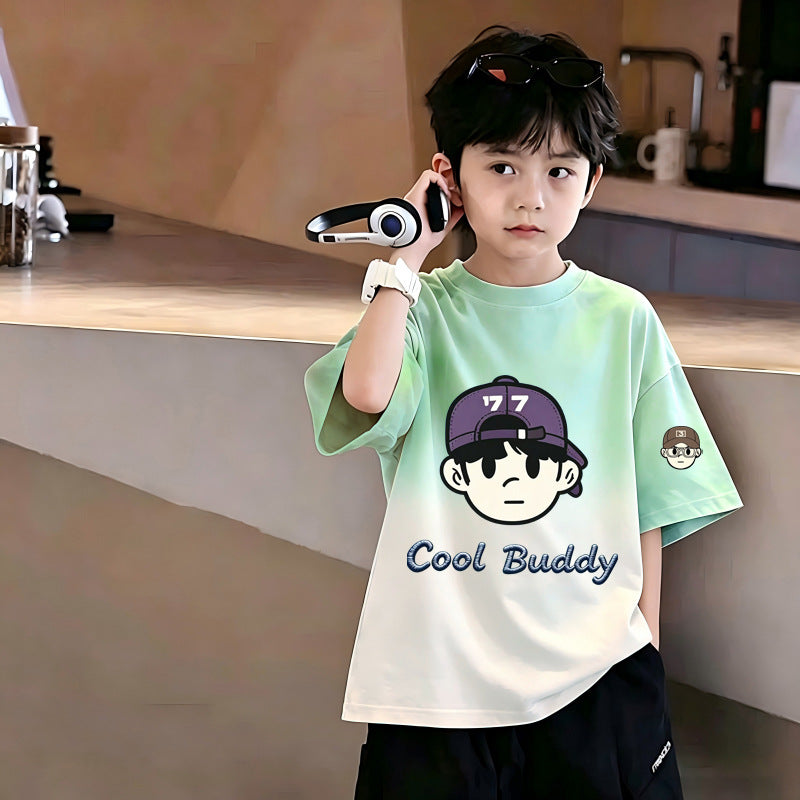 Children's Boy's Short Sleeve T-Shirt, Middle and Large Size