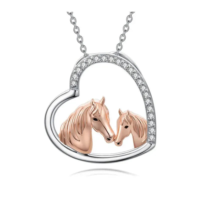 925 Sterling Silver Mama and Baby Horse Heart Mother Daughter Necklace for Women - Bellarte Enchanté 925 Sterling Silver Mama and Baby Horse Heart Mother Daughter Necklace for Women