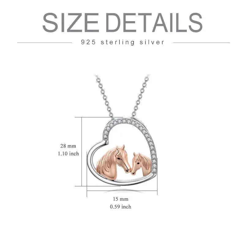 925 Sterling Silver Mama and Baby Horse Heart Mother Daughter Necklace for Women - Bellarte Enchanté 925 Sterling Silver Mama and Baby Horse Heart Mother Daughter Necklace for Women