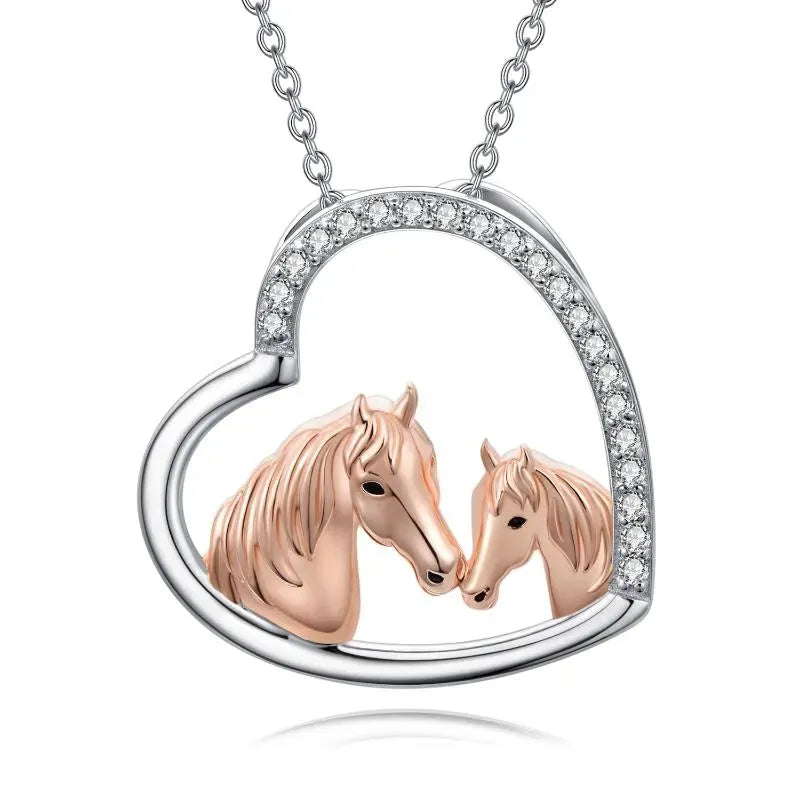 925 Sterling Silver Mama and Baby Horse Heart Mother Daughter Necklace for Women - Bellarte Enchanté 925 Sterling Silver Mama and Baby Horse Heart Mother Daughter Necklace for Women