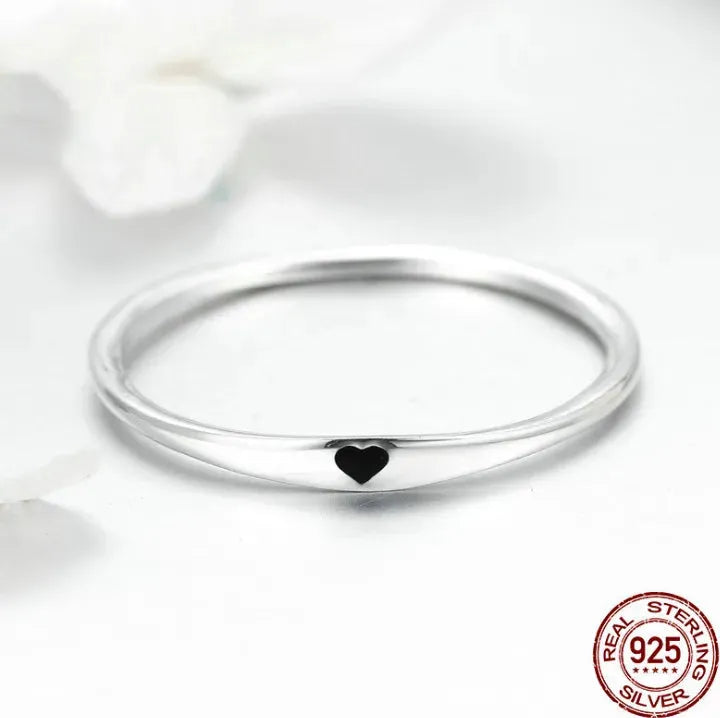 925 Sterling Silver Round Circle Pure Finger Ring Simple Heart Engrave Rings - Bellarte Enchanté 925 Sterling Silver Round Circle Pure Finger Ring Simple Heart Engrave Rings