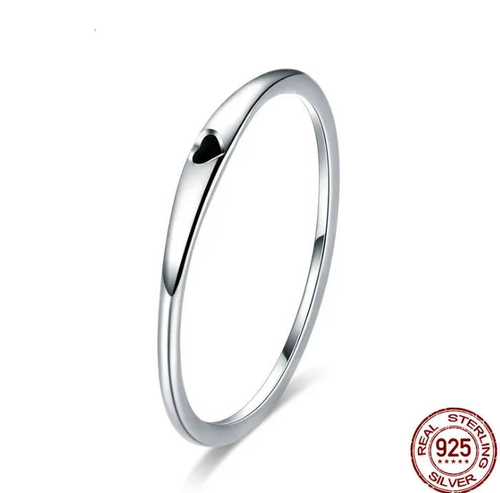 925 Sterling Silver Round Circle Pure Finger Ring Simple Heart Engrave Rings - Bellarte Enchanté 925 Sterling Silver Round Circle Pure Finger Ring Simple Heart Engrave Rings