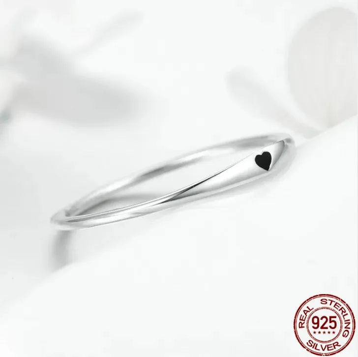 925 Sterling Silver Round Circle Pure Finger Ring Simple Heart Engrave Rings - Bellarte Enchanté 925 Sterling Silver Round Circle Pure Finger Ring Simple Heart Engrave Rings