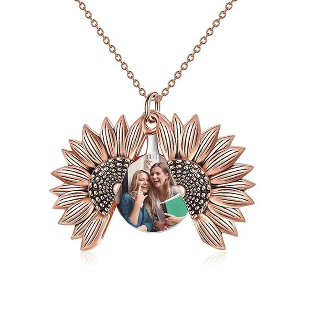 925 Sterling Silver Sunflower Photo Locket Necklace You Are My Sunshine Engraved Pendant - Bellarte Enchanté 925 Sterling Silver Sunflower Photo Locket Necklace You Are My Sunshine Engraved Pendant