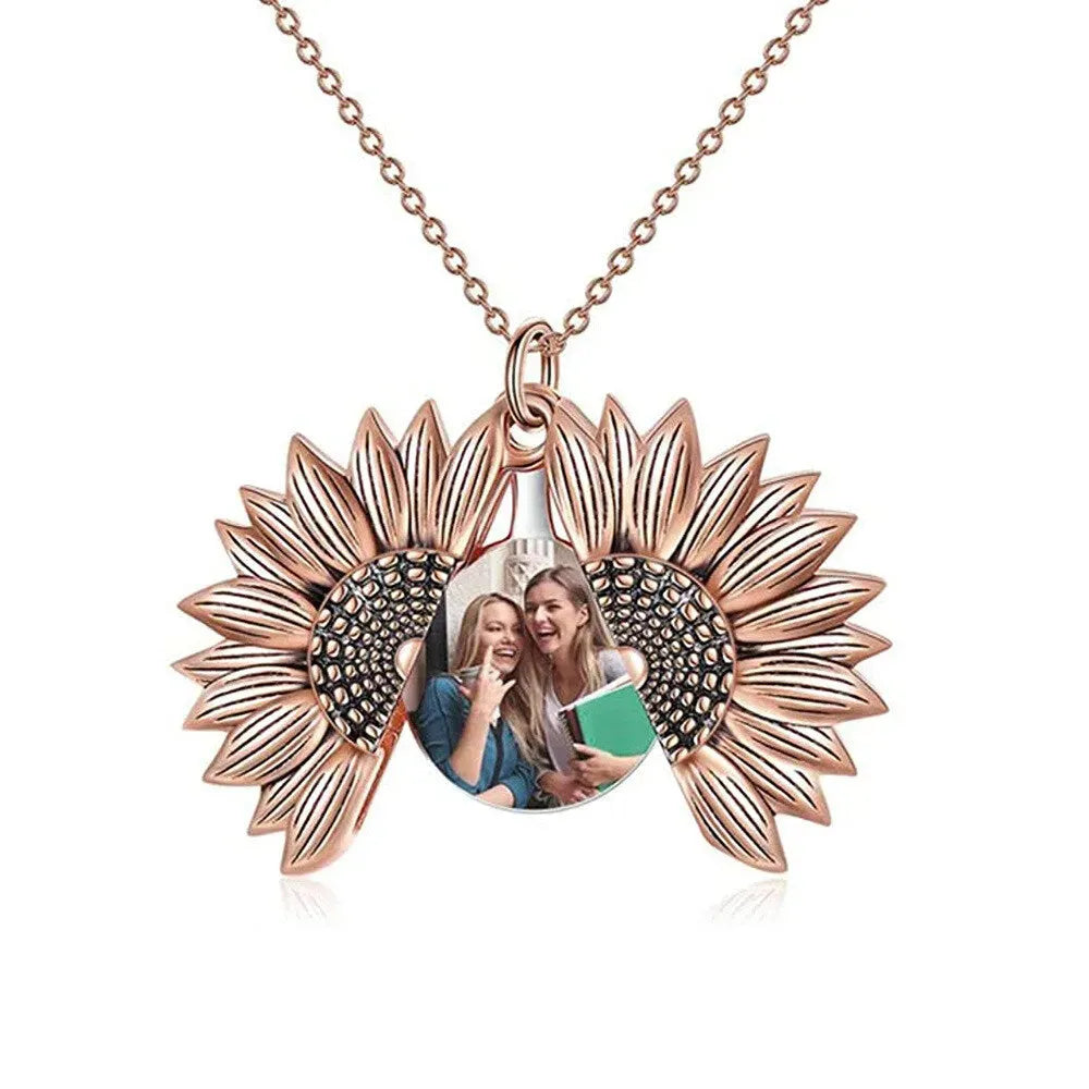 925 Sterling Silver Sunflower Photo Locket Necklace You Are My Sunshine Engraved Pendant - Bellarte Enchanté 925 Sterling Silver Sunflower Photo Locket Necklace You Are My Sunshine Engraved Pendant