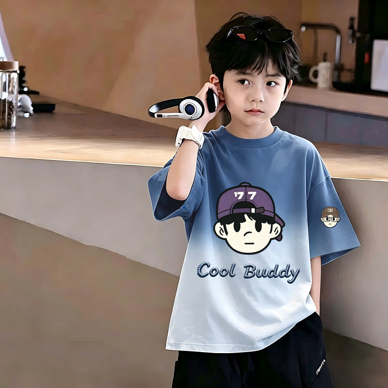 Children's Boy's Short Sleeve T-Shirt, Middle and Large Size