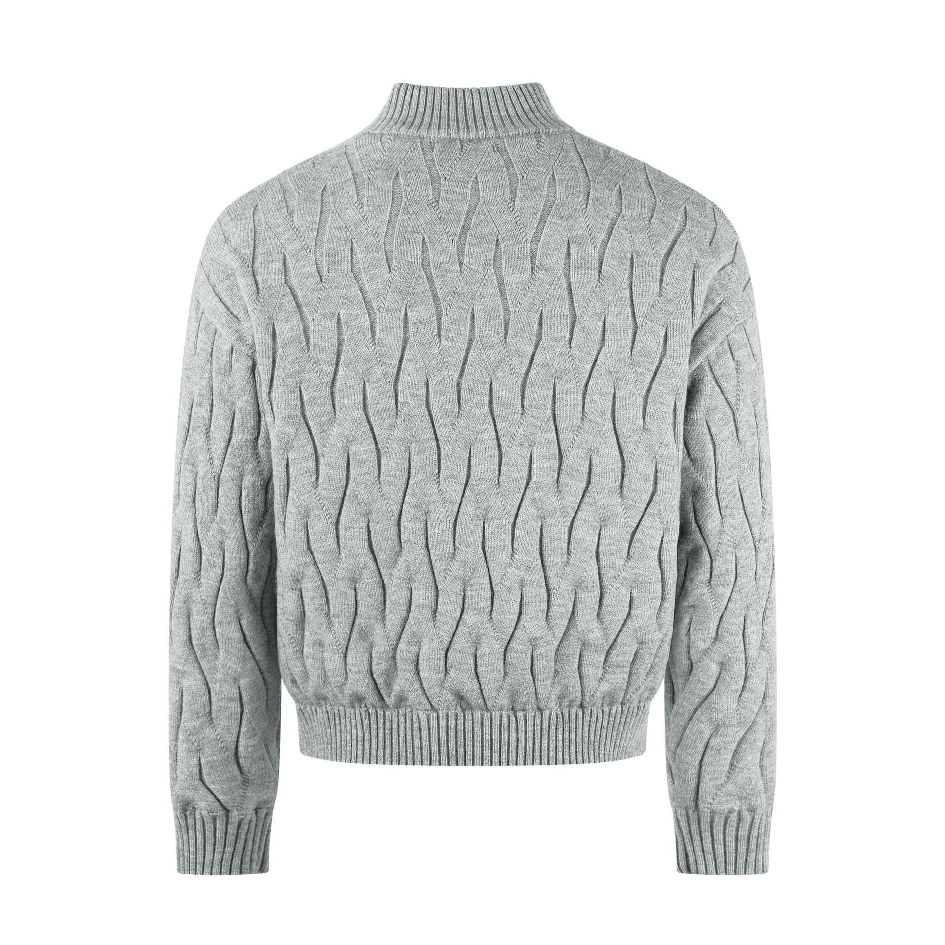 Grey twisted flower thickened velvet knitted sweater jacket