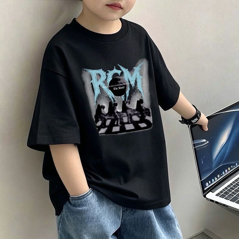 Boys' Letter Print T-Shirt – Casual Short Sleeve Cotton Tee for Kids | 120–170