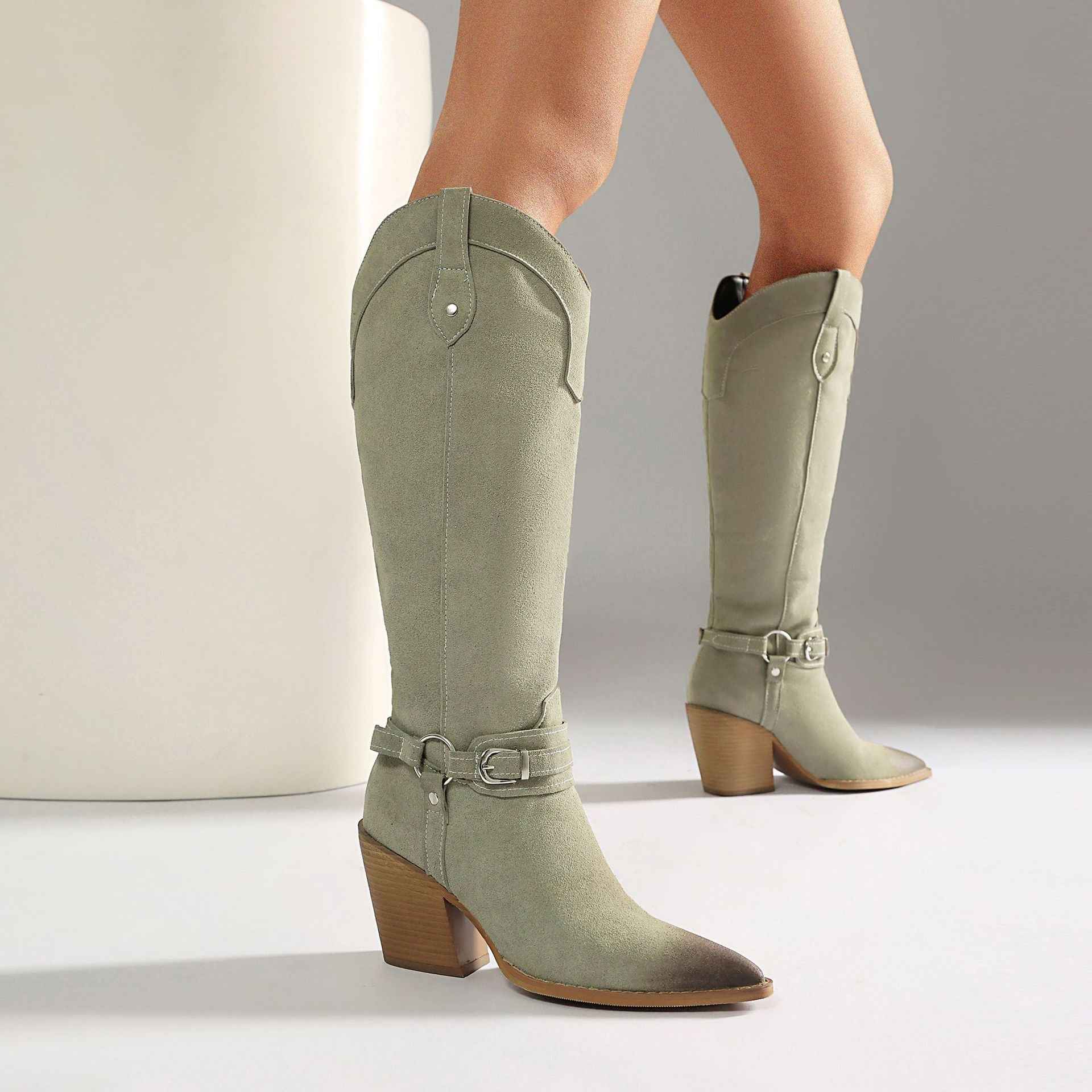 High heels, thick heels, women's boots, high boots, western boots