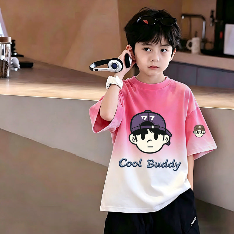 Children's Boy's Short Sleeve T-Shirt, Middle and Large Size