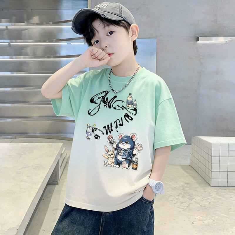 Kids' Short Sleeve T-Shirt Dyeing Half Sleeve Trendy Children's Clothing Top