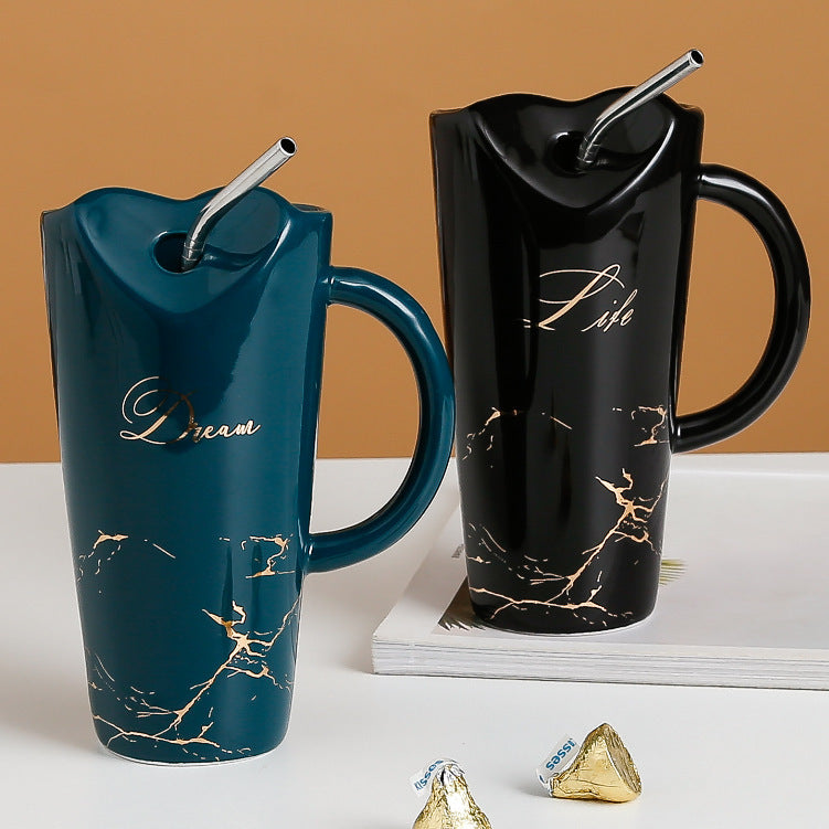 Heart-Shaped Couple Ceramic Mug 480ml — High-Temperature Resistant | 4 Colours