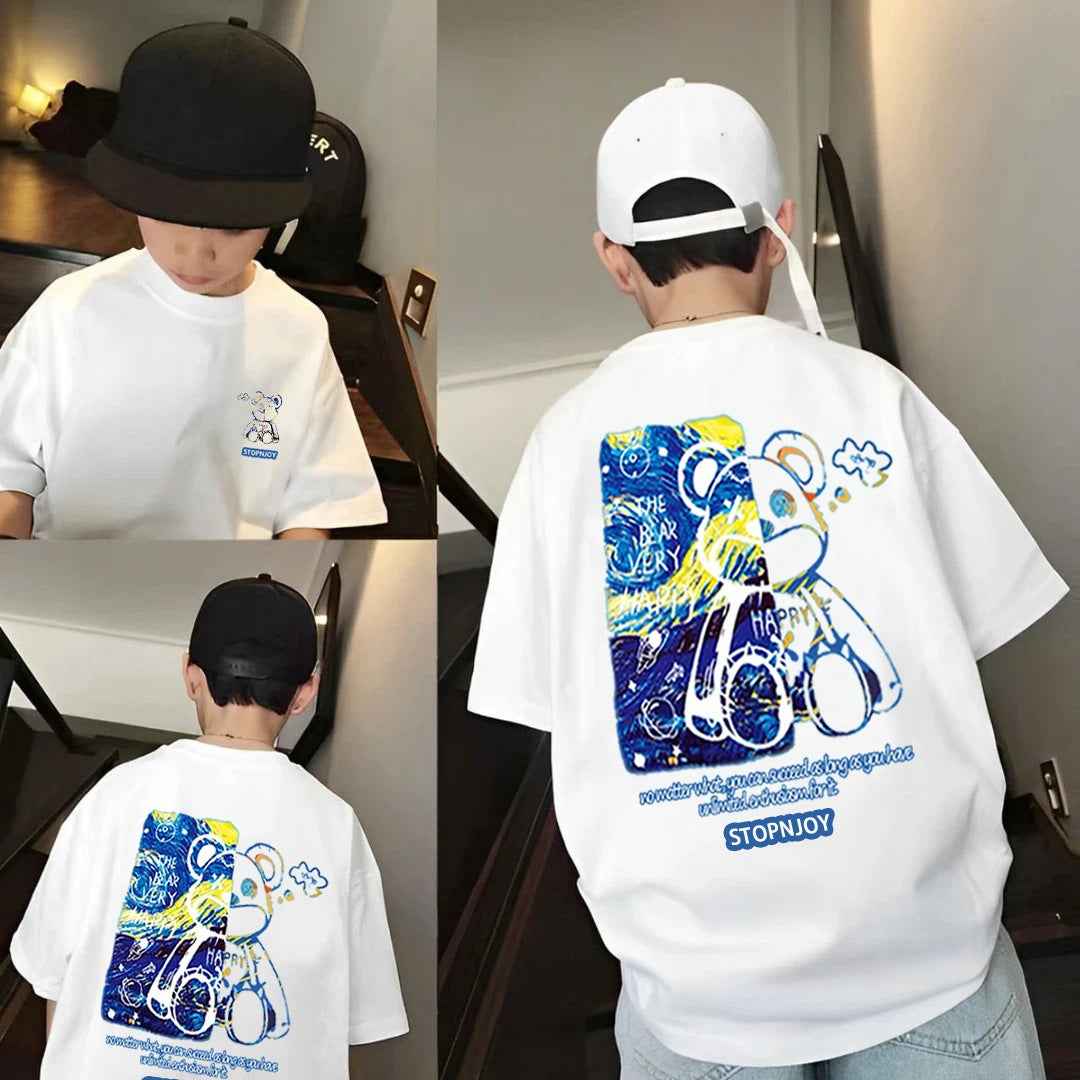 Casual Short Sleeve T-Shirt for Boys, Round Neck Kids
