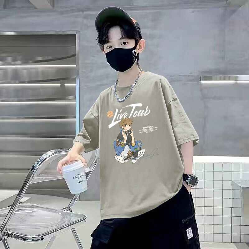 Kids Boys Short Sleeve T-Shirt  Cartoon Print Trendy Cotton Casual Top