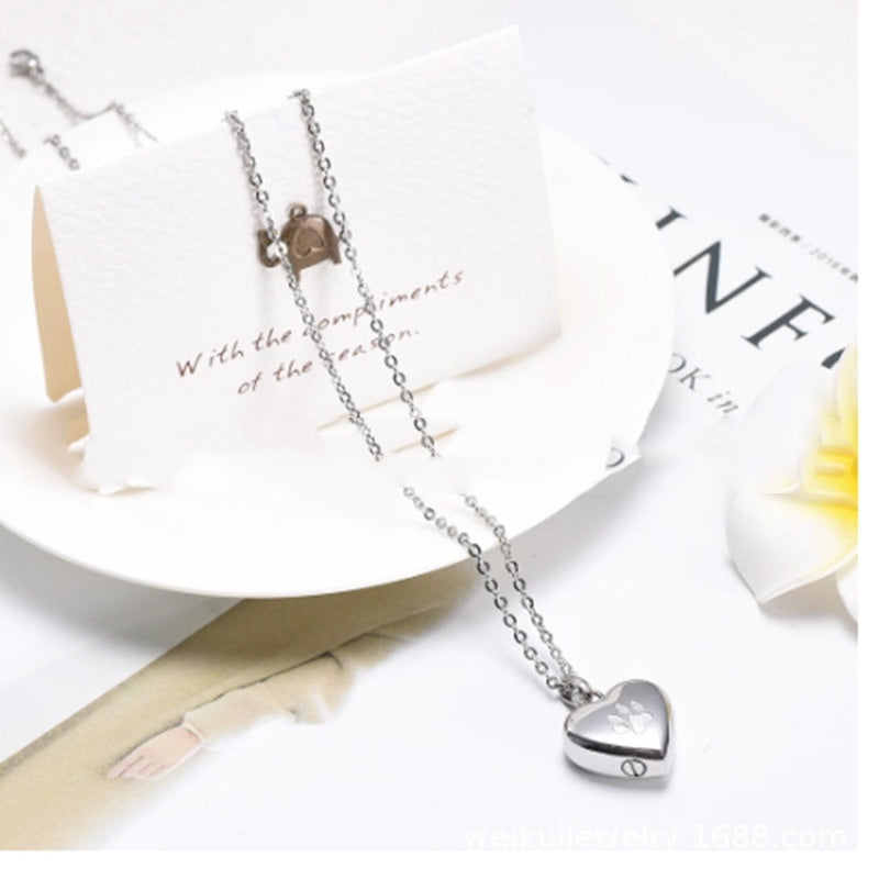 Stainless Steel Open Heart-shaped Corrosion Dog's Paw Pet Pendant Necklace