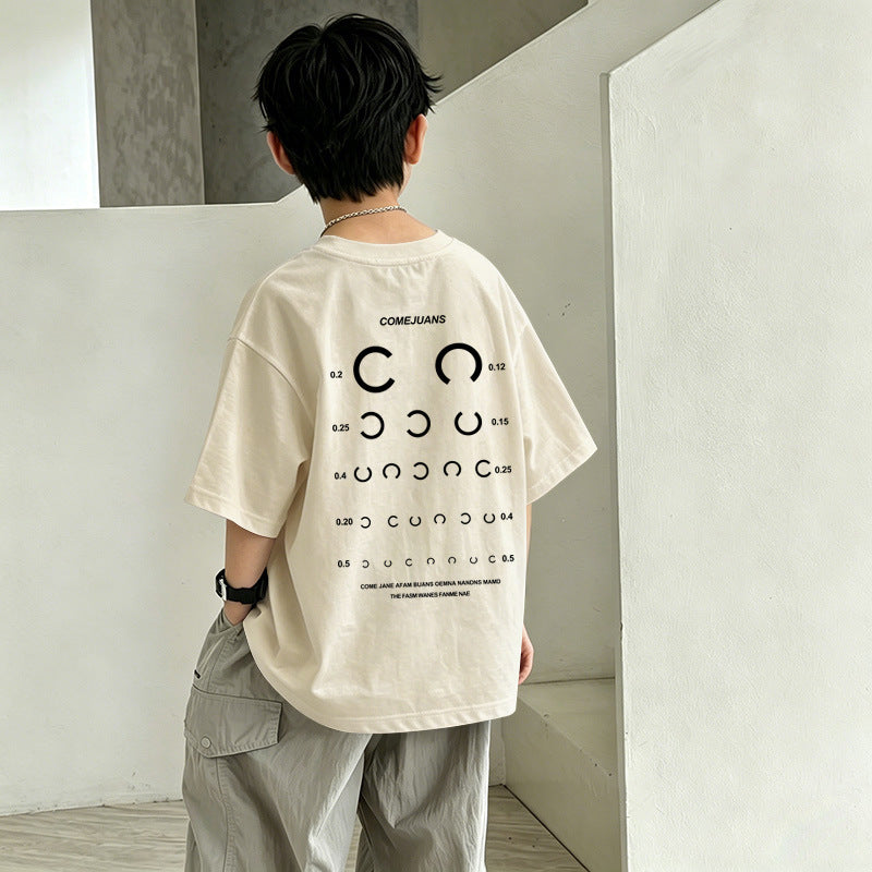 Boys'PSANET" Eye Chart Graphic T-Shirt – Oversized Short Sleeve Cotton Tee for Kids