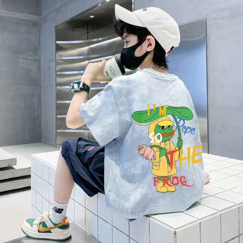 Children's Pure Short Sleeve T-Shirt Boys Top Medium to Large Kids
