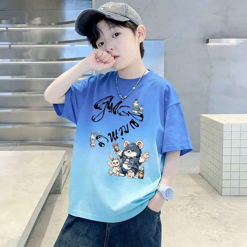 Kids' Short Sleeve T-Shirt Dyeing Half Sleeve Trendy Children's Clothing Top