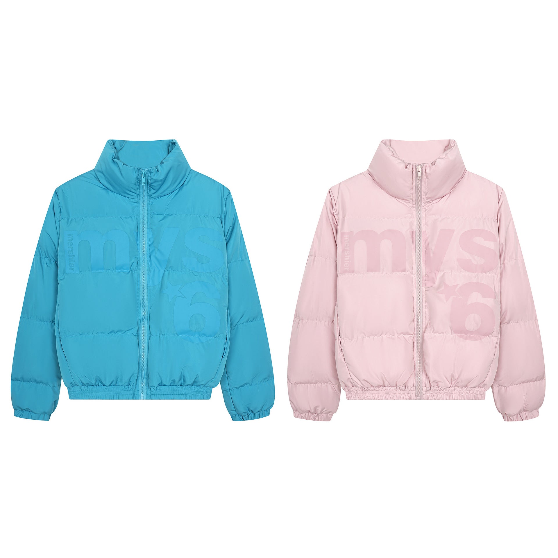 Letter print pink stand up collar bread jacket for women