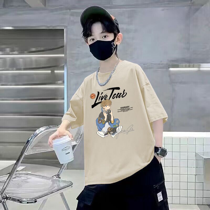 Kids Boys Short Sleeve T-Shirt  Cartoon Print Trendy Cotton Casual Top