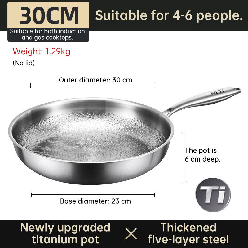 30cm Pure Titanium Nonstick Frying Pan - Coating-Free Patterned Meat Pan, Home Cooking Kitchen Utensil