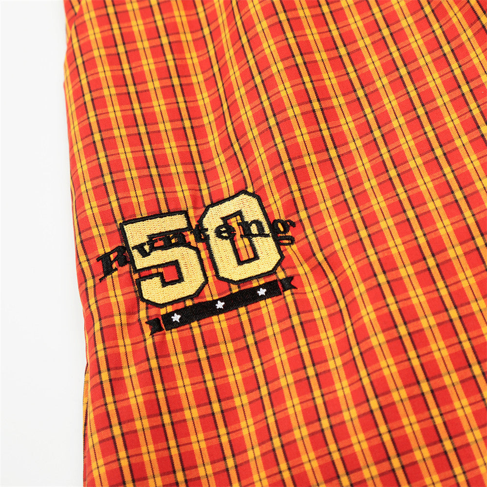 Embroidered plaid curved knife pants with letters